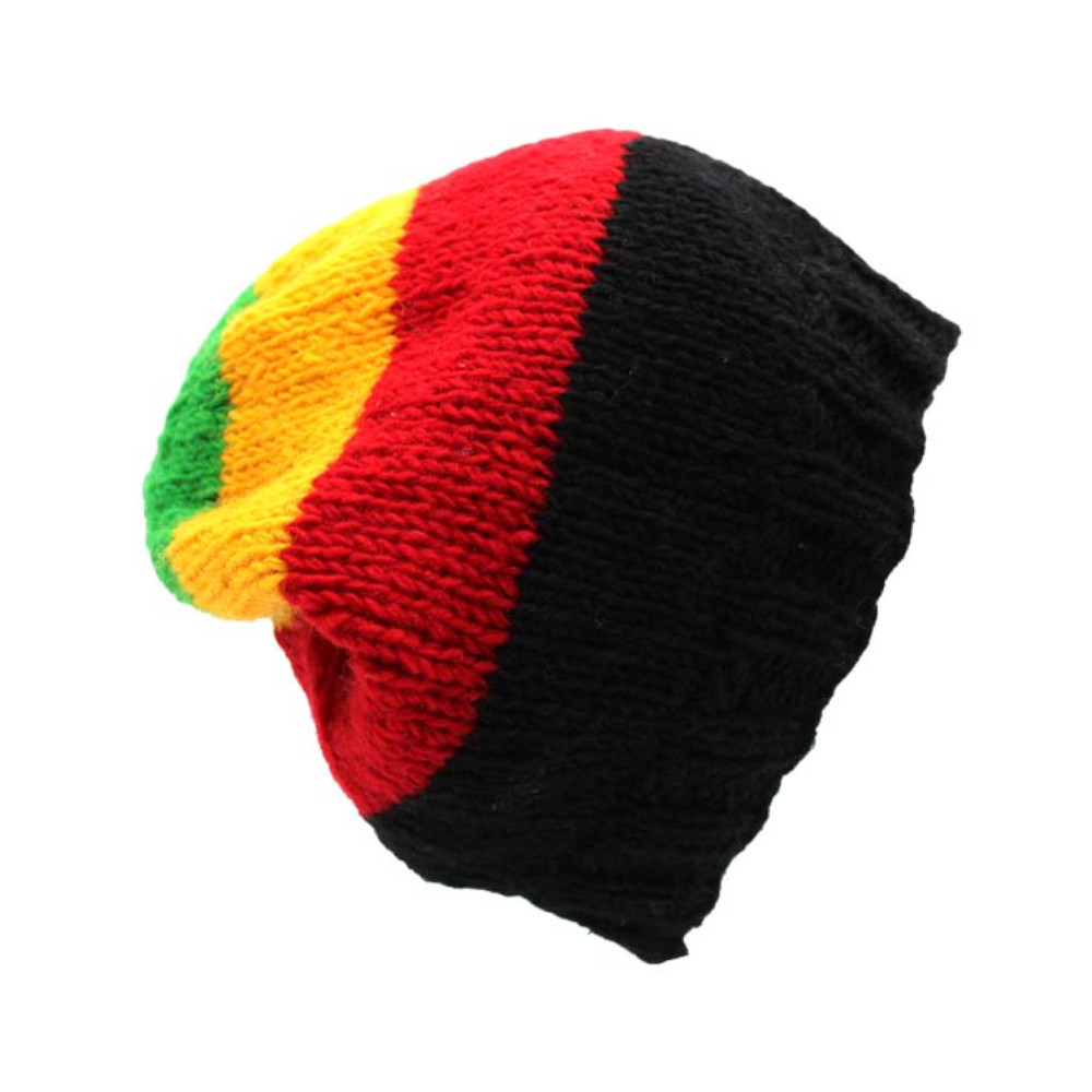 Thick Rasta Stripe Wool Knit Slouch Beanie Hat