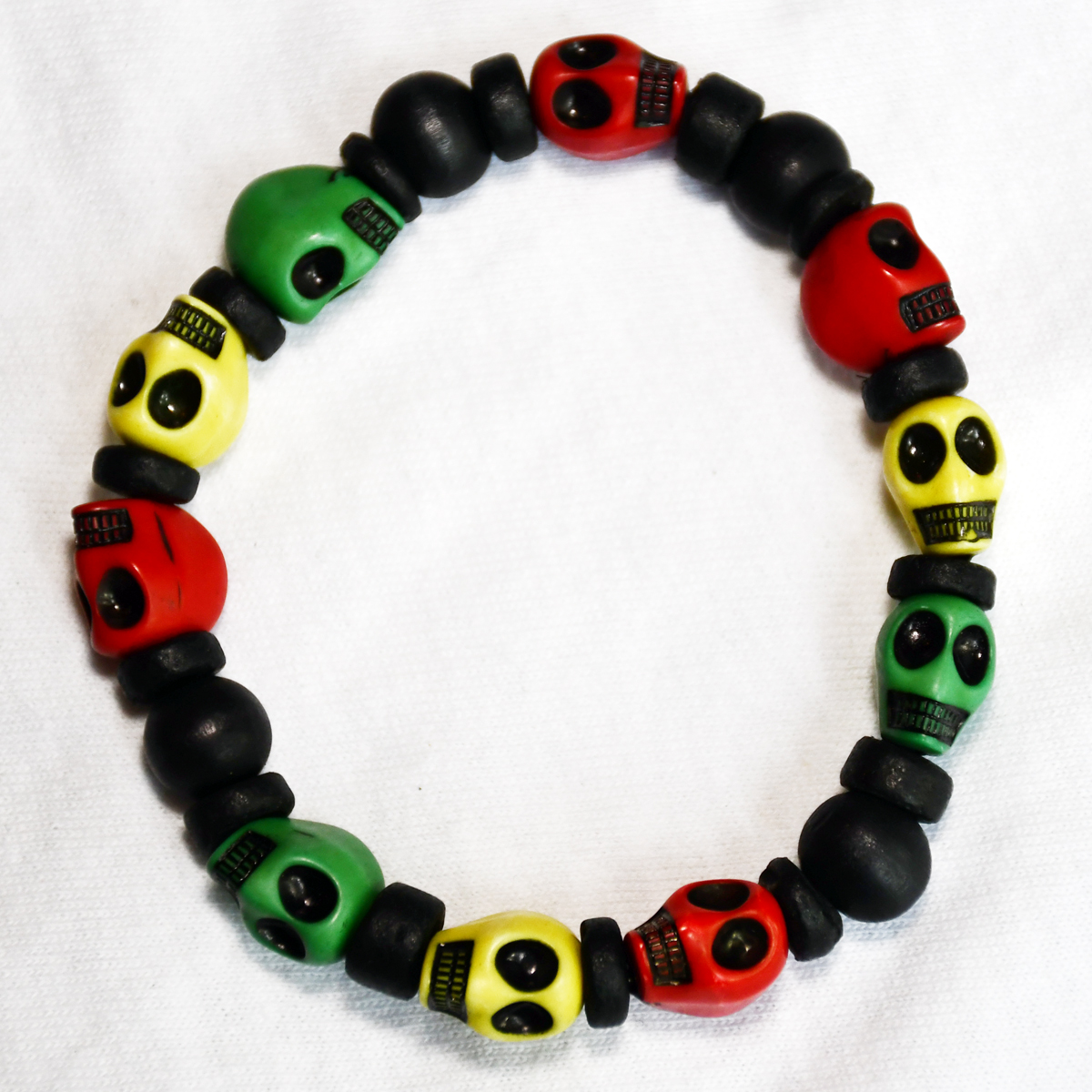 Rasta Skull Beaded Bracelet