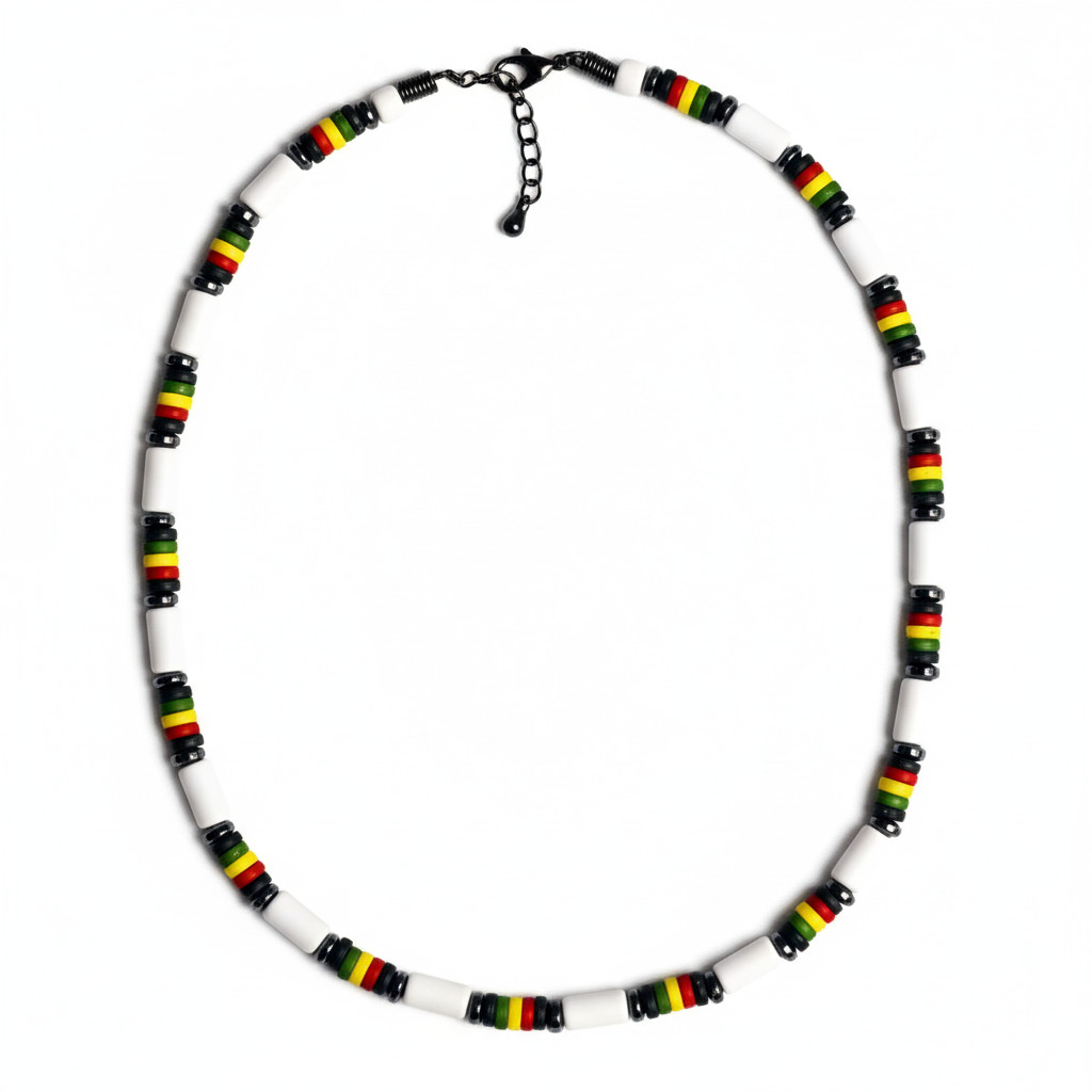 White & Rasta Flag Beaded Necklace