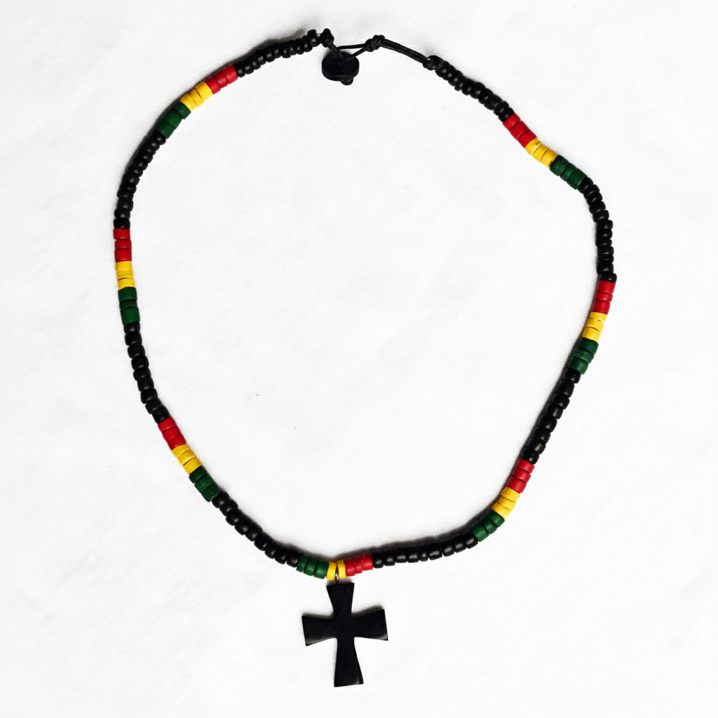 Rasta Cross Beaded Necklace