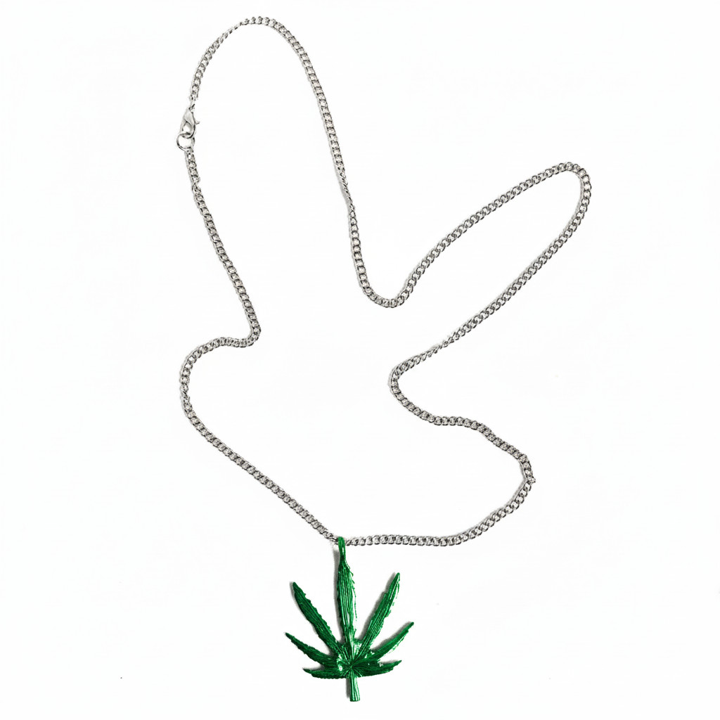 Silver Chain Green Leaf Pendant Necklace