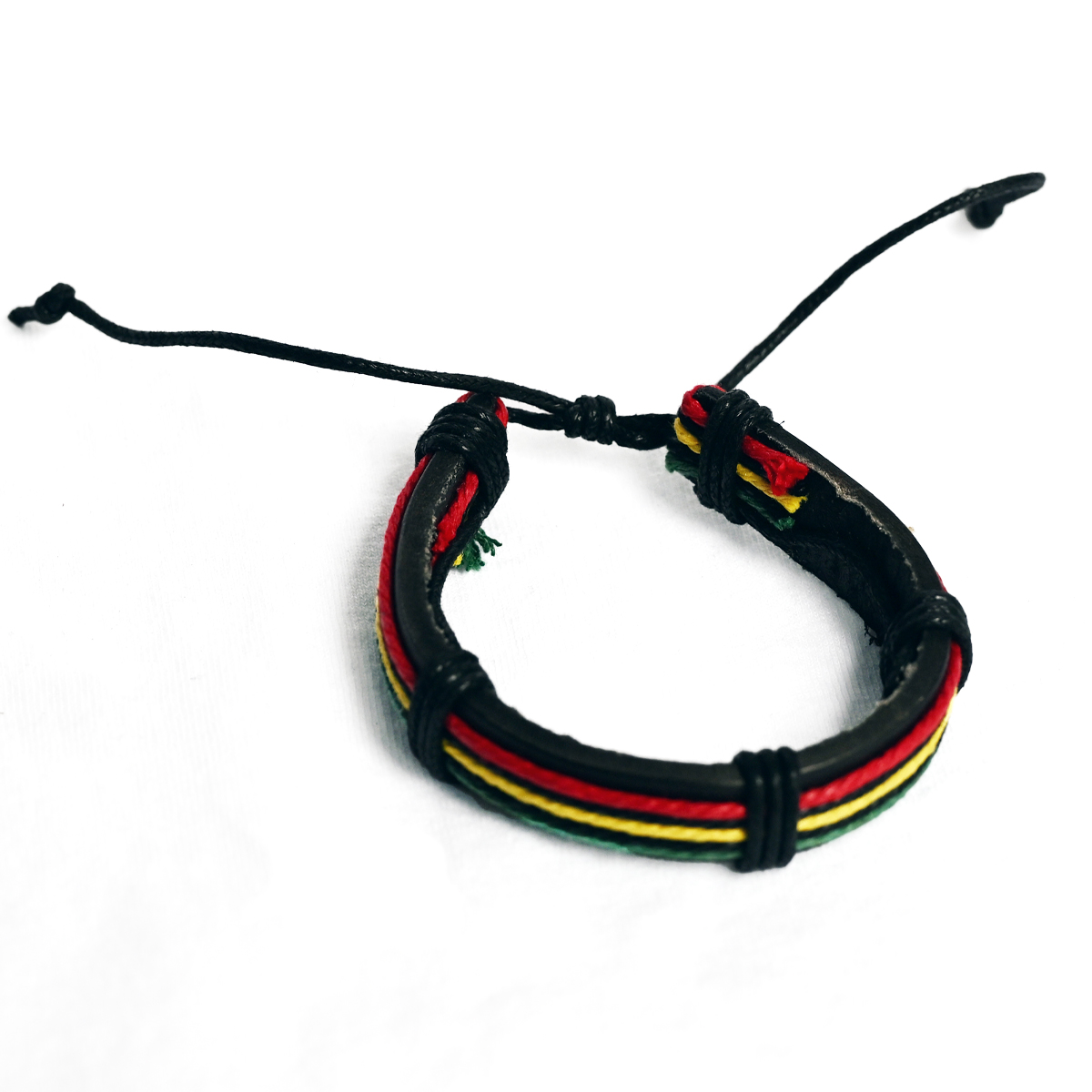Black Leather Rasta Cord Adjustable Bracelet