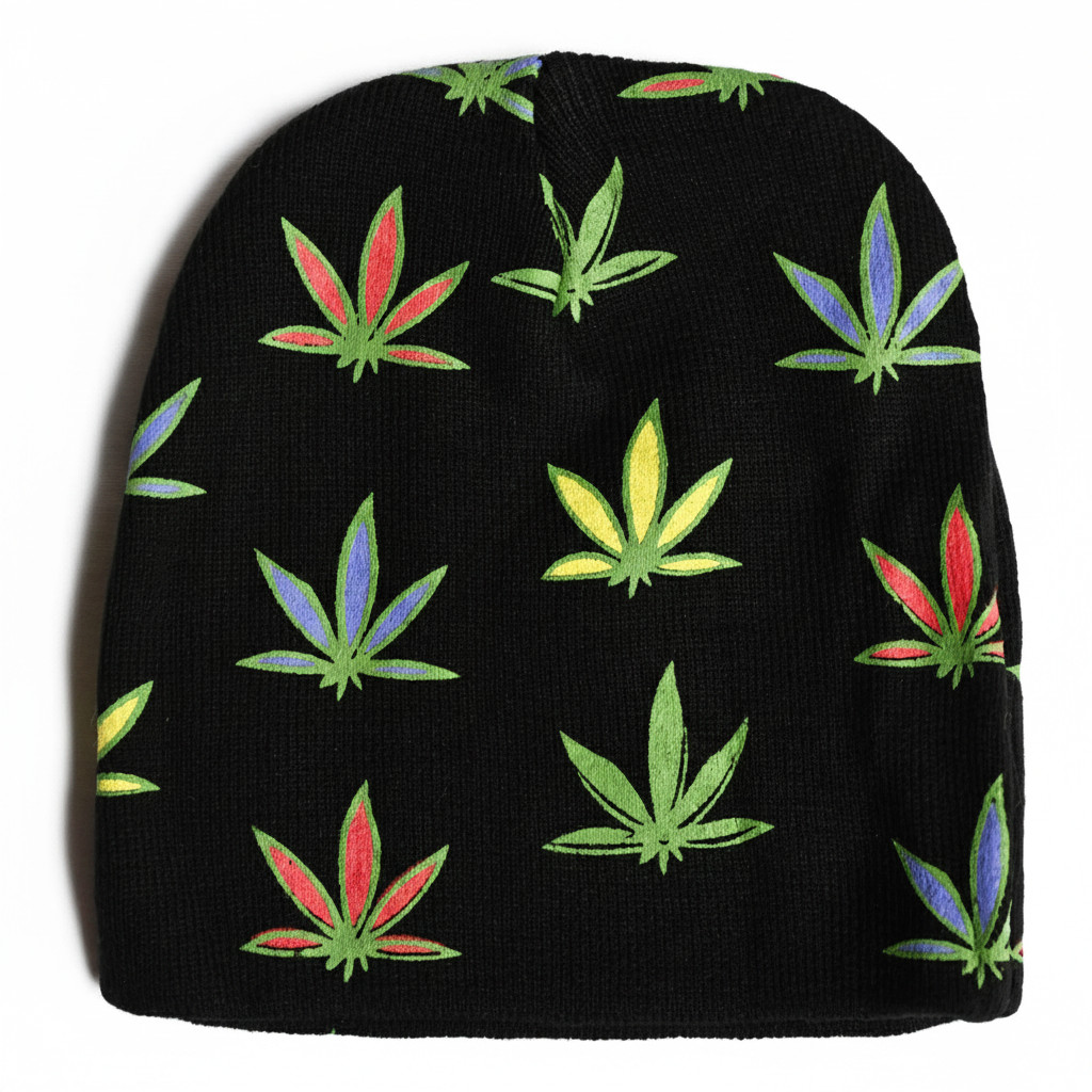 Multi-Color Marijuana Leaf Pattern Beanie