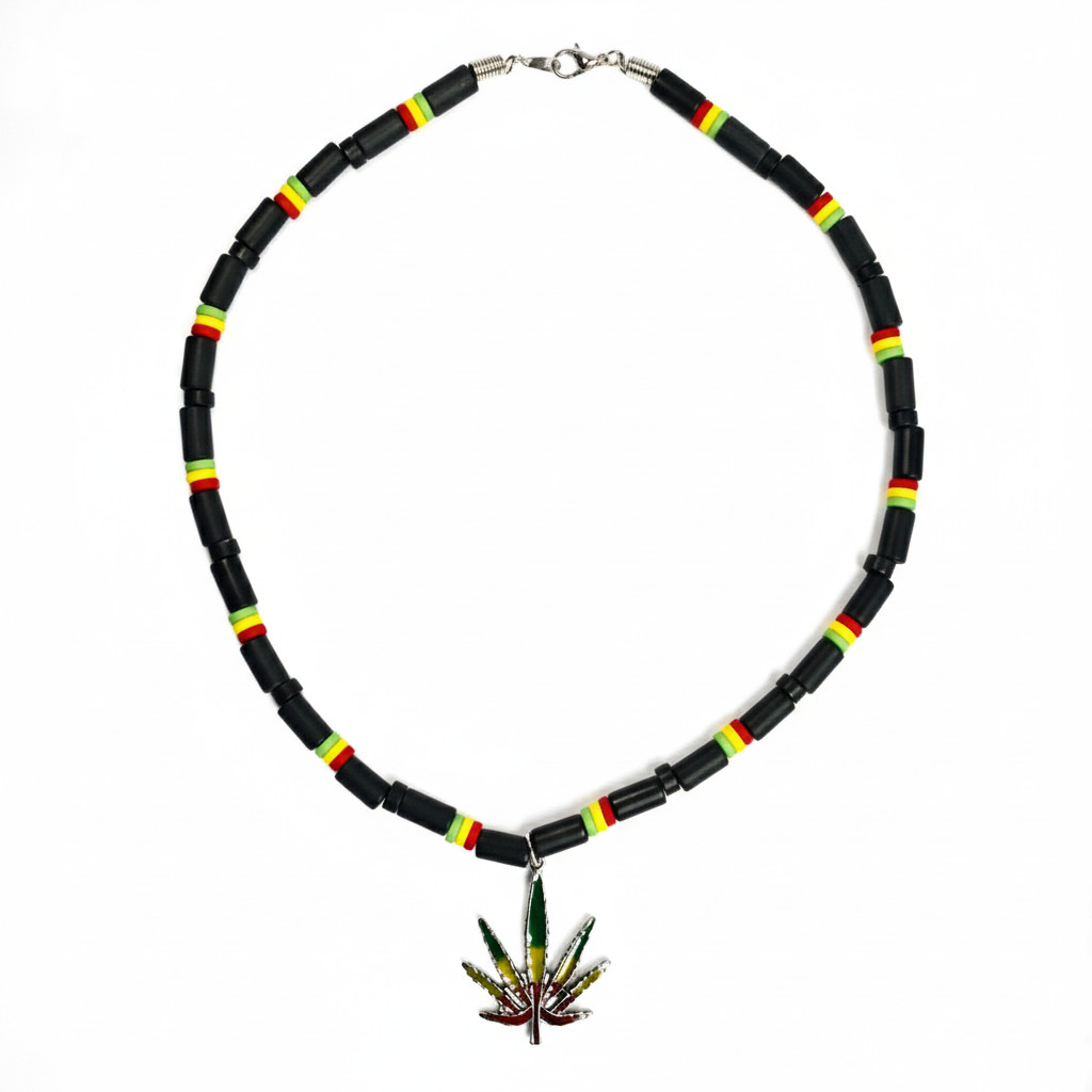 Reggae Rasta Beaded Marijuana Leaf Pendant Necklace