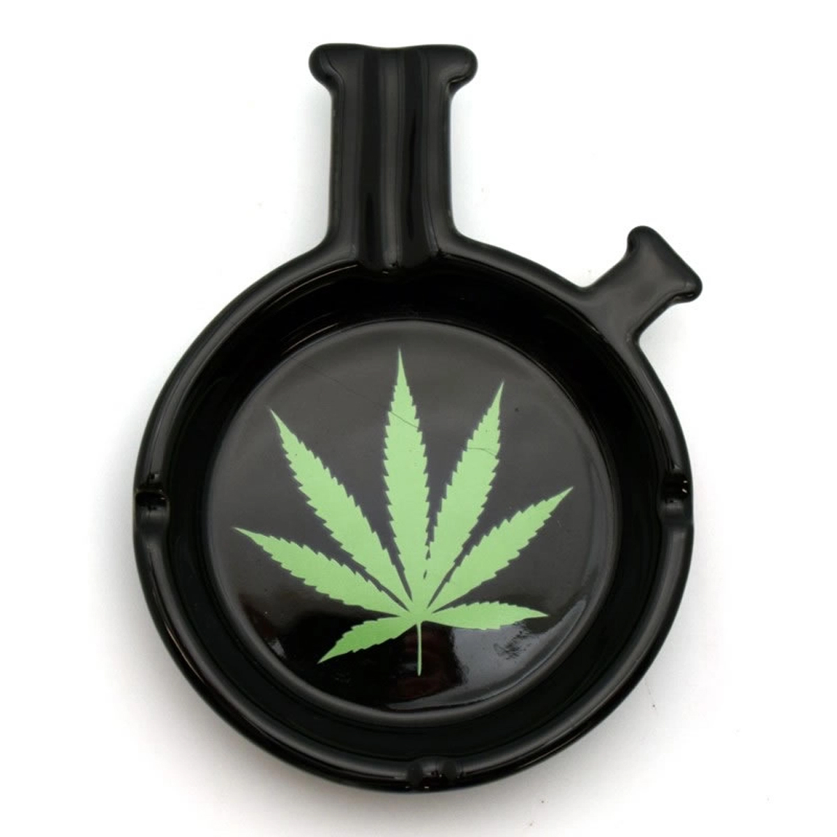 Bong-Shaped Ashtray with Green Cannabis Leaf