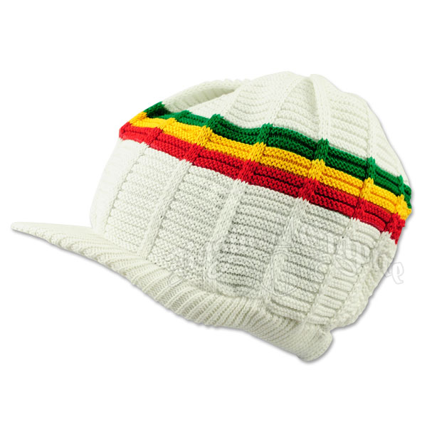 Rasta Cotton Ribbed Visor Cap - White/Rasta Stripes