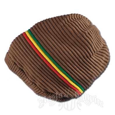 Oversized Beanie Cap - Brown/Rasta Stripe