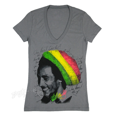 Bob Marley Rasta Tam Asphalt V-Neck T-Shirt - Women's