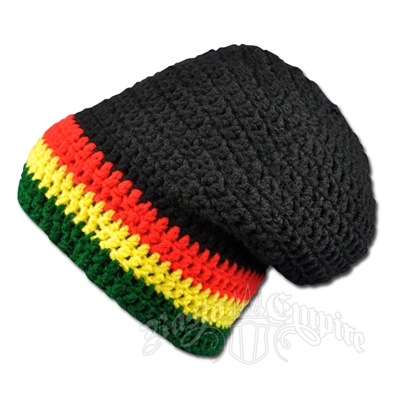 Rasta Crochet Beanie Slouch Hat - Black