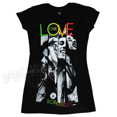Bob Marley One Love Stripes Black T-Shirt - Women's
