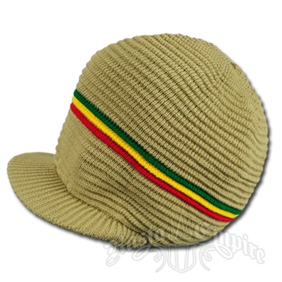 Rasta Ribbed Cotton Cap - Khaki/Rasta