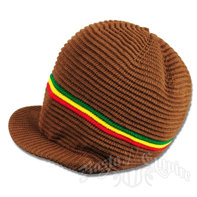 Rasta Ribbed Cotton Cap - Brown/Rasta