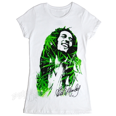 Bob Marley Leaves Dreads White T-Shirt - Women's