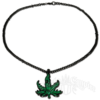 Black and Green Tribal Marijuana Leaf Charm Necklace