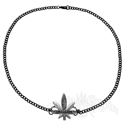 Black and Silver "Legalize" Marijuana Leaf Charm Necklace