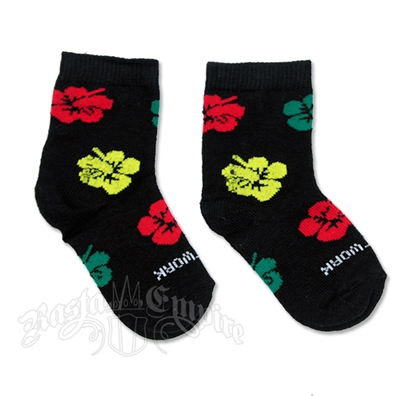 Rasta Hibiscus Infant Black Socks