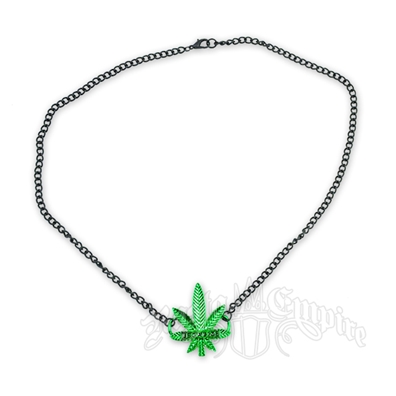 Black and Green "Legalize" Marijuana Leaf Charm Necklace