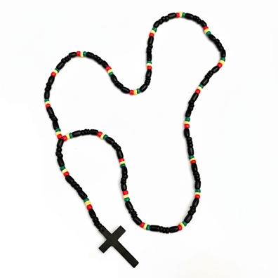 Rasta Wood Bead Rosary Necklace