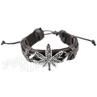 Marijuana Leaf Leather Bracelet