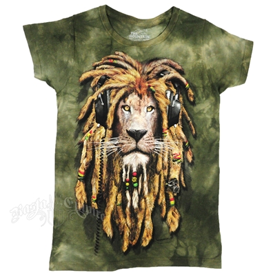 Rasta DJ Lion Olive Green Tie Dye T-Shirt - Women’s