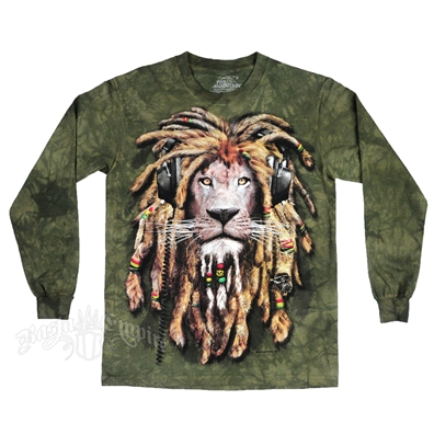 Rasta DJ Lion Olive Green Tie Dye Long Sleeve T-Shirt - Men’s