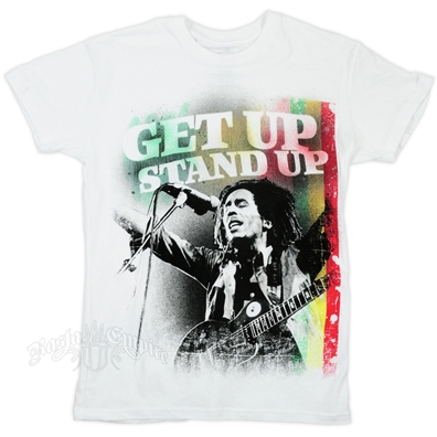 Bob Marley Rasta Get Up Stand Up White T-Shirt - Men's