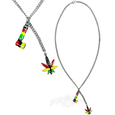 Pipe And Rasta Leaf Charm Necklace
