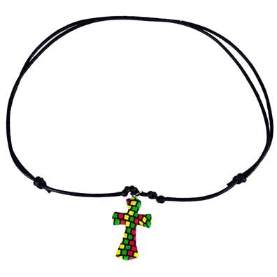 Rasta Fimo Cross Leather Necklace