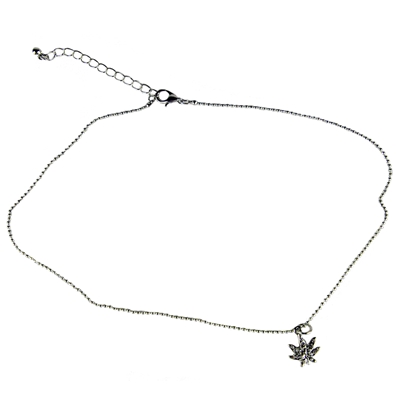 Rhinestone Pot Leaf Pendant Curb Chain Necklace