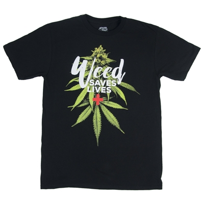 Seven Leaf Weed Saves Lives Black T-Shirt – Men’s