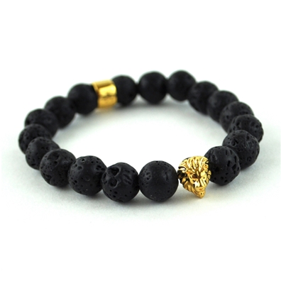 Glossy Black Lion Lava Beaded Bracelet