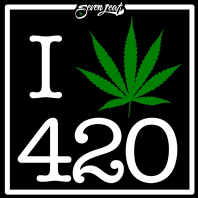 Seven Leaf - I Heart 420 4"x4" Sticker