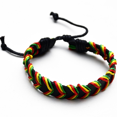 Bracelet réglable en cuir véritable naturel et coton rasta Bob Marley reggae 