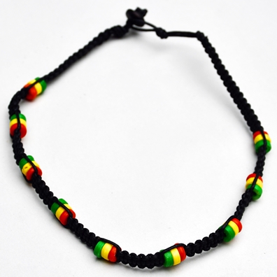 Rasta Bead Black Cord Necklace