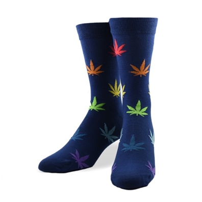 Rainbow Weed Leaf Crew Socks - Men's