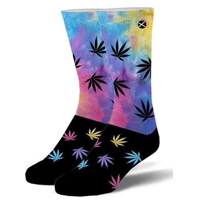"High Dye" Multicolor Weed Leaf Crew Socks - Men's