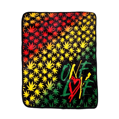 One Love Weed Leaf Throw Rasta Blanket