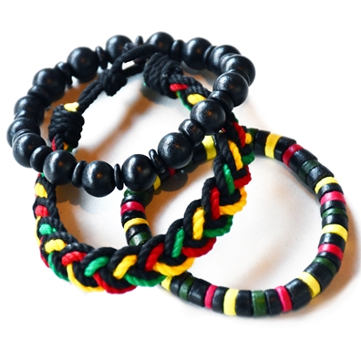 Rasta 3 Piece Beaded & Braided Bracelet Set