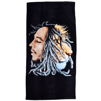 BOB MARLEY & LION PROFILE BLACK BEACH TOWEL