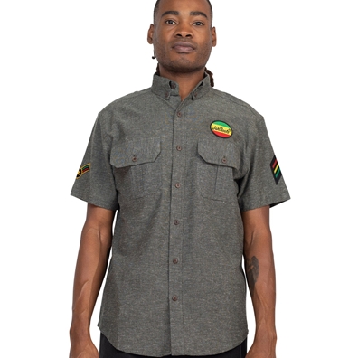 Lion of Judah Hemp Cotton Button Down Grey Shirt - Mens