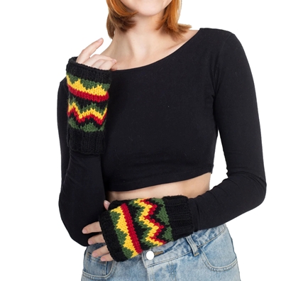 Rasta Fingerless Knitted Gloves