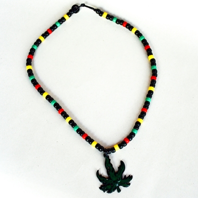 Tribal Weed Leaf Rasta Beaded Necklace