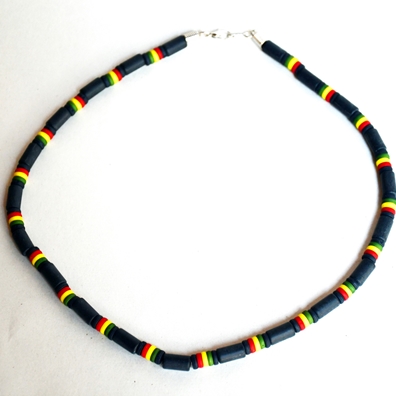 Black and Rasta Striped Beaded Necklace