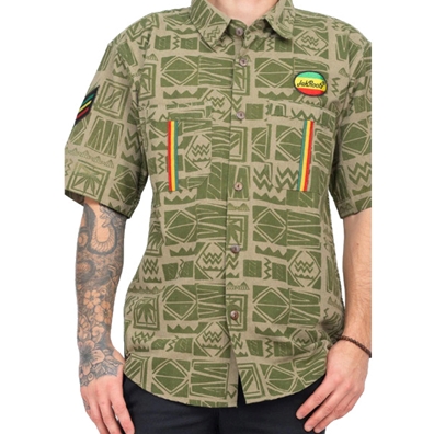 90's Print Rasta Short Sleeve Sage Shirt