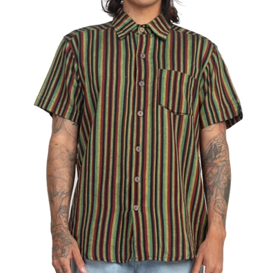 Rasta Striped Button Down Shirt