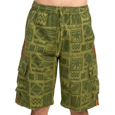 Sage 90's Print Rasta Cargo Shorts
