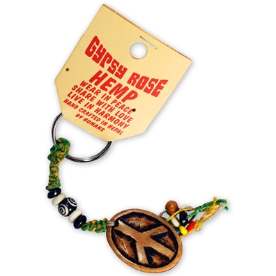 Hemp Keychain with Bone Peace Pendant