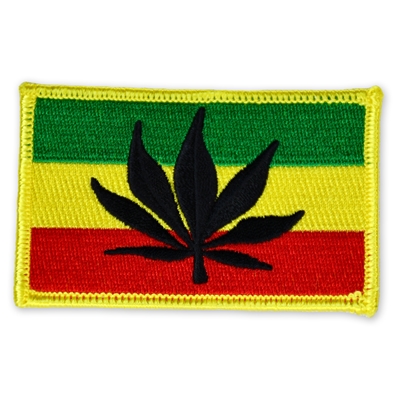 Rasta Stripe Patch With Black Cannabis Leaf