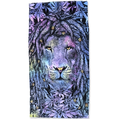 Rasta Lion Cannabis Leaf Beach Towel