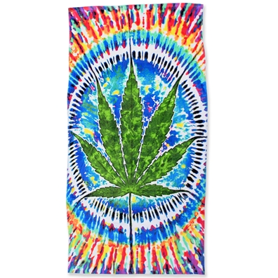 Tie Dye Cannabis Leaf Beach Towel